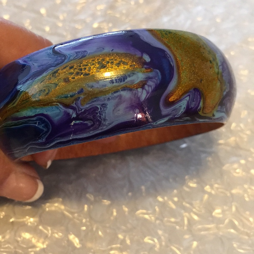 Vintage wood galaxy hand painted bangle bracelet